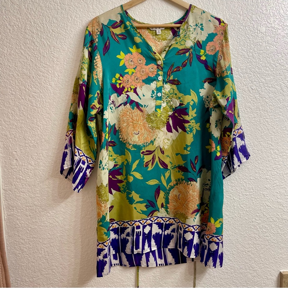 cabi 100% Silk Floral Tunic M